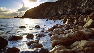 Preview wallpaper stones, coast, sea, iceland, splashes