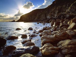 Preview wallpaper stones, coast, sea, iceland, splashes