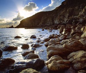 Preview wallpaper stones, coast, sea, iceland, splashes