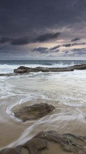 Preview wallpaper stones, coast, sea, surf, sky