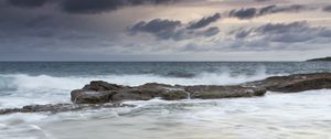 Preview wallpaper stones, coast, sea, surf, sky