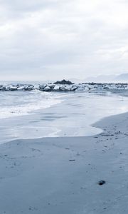 Preview wallpaper stones, coast, sea, surf, horizon