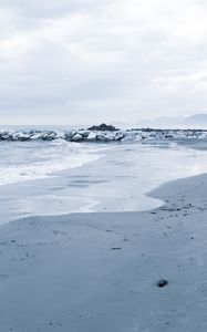 Preview wallpaper stones, coast, sea, surf, horizon