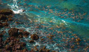 Preview wallpaper stones, coast, sea, surf, waves