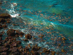 Preview wallpaper stones, coast, sea, surf, waves