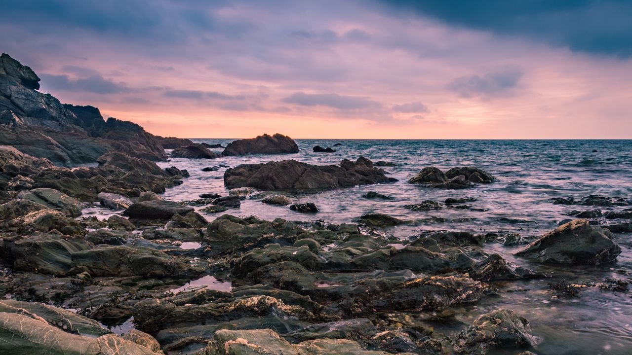 Wallpaper stones, coast, sea, clouds