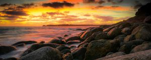 Preview wallpaper stones, coast, sea, sky, nature