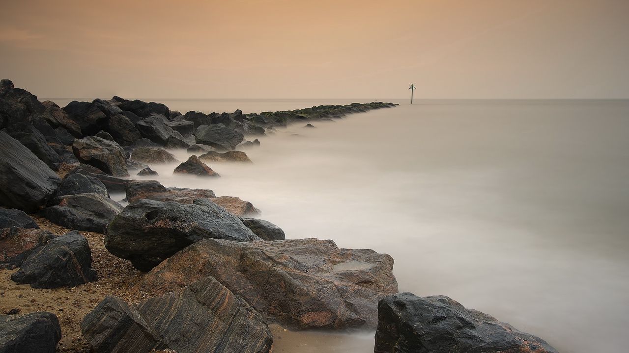 Wallpaper stones, cover, veil, sign, coast, fog