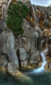Preview wallpaper stones, falls, greens, vegetation