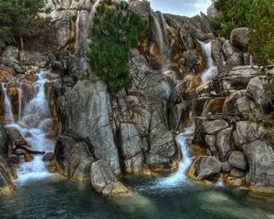 Preview wallpaper stones, falls, greens, vegetation