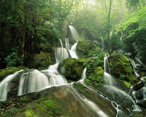 Preview wallpaper stones, falls, moss, cascades, stream