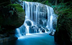 Preview wallpaper stones, falls, moss, evening