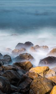 Preview wallpaper stones, fog, rocks, sea