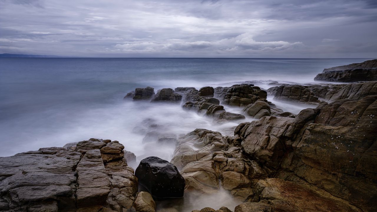Wallpaper stones, fog, sea, sky, horizon, nature