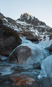 Preview wallpaper stones, ice, mountain, winter, frost