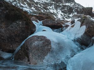 Preview wallpaper stones, ice, mountain, winter, frost