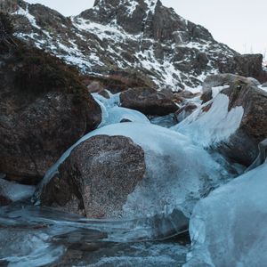 Preview wallpaper stones, ice, mountain, winter, frost