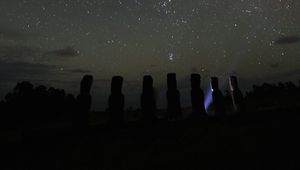 Preview wallpaper stones, idols, night, stars, dark