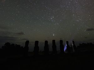 Preview wallpaper stones, idols, night, stars, dark
