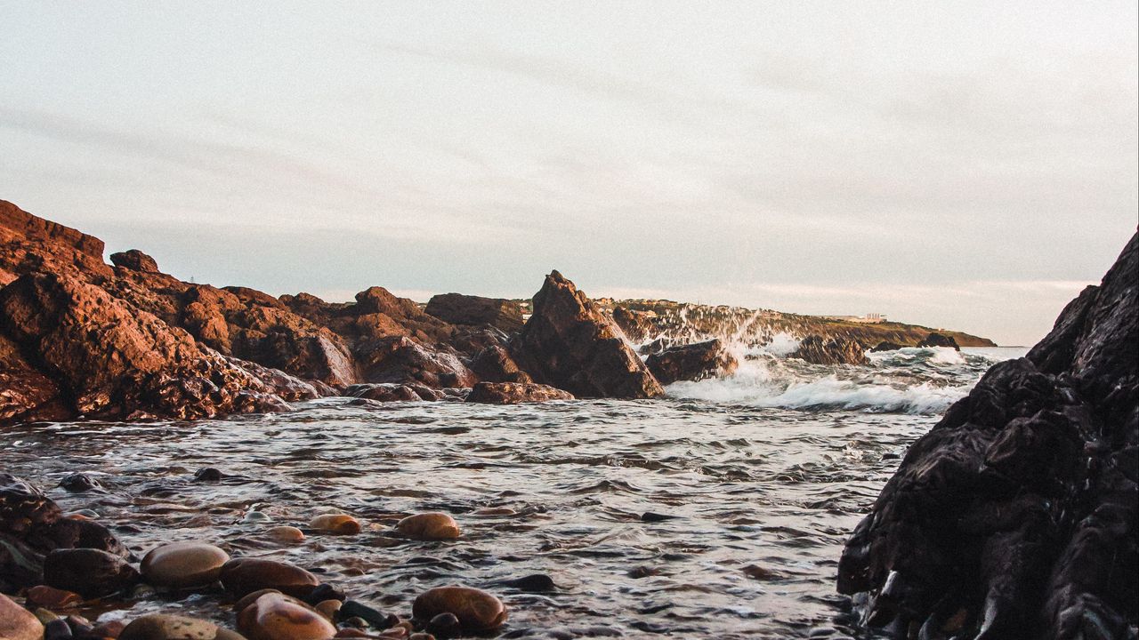 Wallpaper stones, jackdaws, rocks, sea, sky