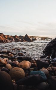 Preview wallpaper stones, jackdaws, rocks, sea, sky
