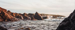 Preview wallpaper stones, jackdaws, rocks, sea, sky