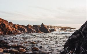 Preview wallpaper stones, jackdaws, rocks, sea, sky