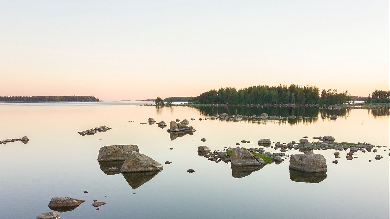 Wallpaper stones, lake, horizon, trees