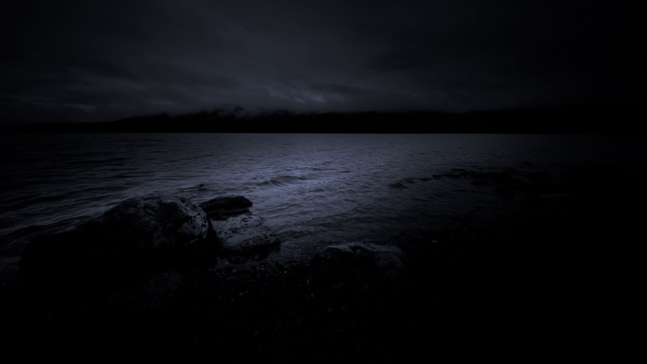 Wallpaper stones, lake, night, dark