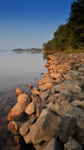Preview wallpaper stones, lake, trees, nature, shore