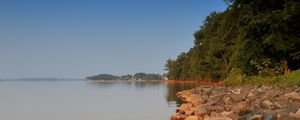 Preview wallpaper stones, lake, trees, nature, shore