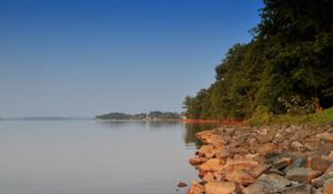 Preview wallpaper stones, lake, trees, nature, shore