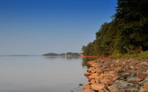 Preview wallpaper stones, lake, trees, nature, shore