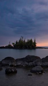 Preview wallpaper stones, lake, trees, island, landscape