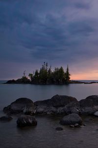 Preview wallpaper stones, lake, trees, island, landscape