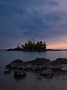 Preview wallpaper stones, lake, trees, island, landscape