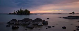 Preview wallpaper stones, lake, trees, island, landscape