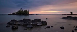 Preview wallpaper stones, lake, trees, island, landscape