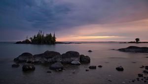 Preview wallpaper stones, lake, trees, island, landscape