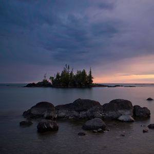 Preview wallpaper stones, lake, trees, island, landscape