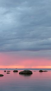 Preview wallpaper stones, lake, water, horizon, clouds