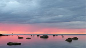 Preview wallpaper stones, lake, water, horizon, clouds