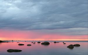 Preview wallpaper stones, lake, water, horizon, clouds