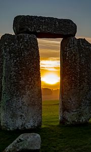 Preview wallpaper stones, megalith, sunset, stonehenge, england