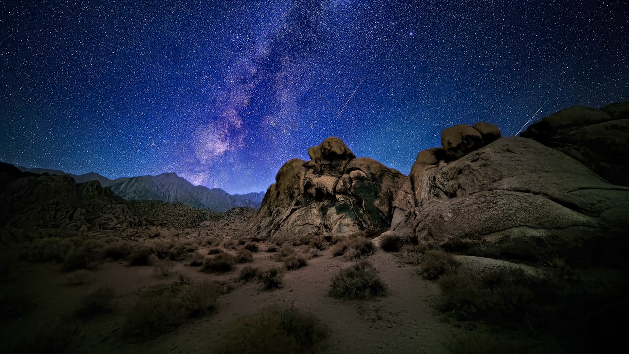 Wallpaper stones, milky way, night, stars, starry sky