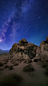 Preview wallpaper stones, milky way, night, stars, starry sky