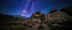 Preview wallpaper stones, milky way, night, stars, starry sky