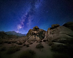 Preview wallpaper stones, milky way, night, stars, starry sky