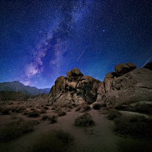 Preview wallpaper stones, milky way, night, stars, starry sky