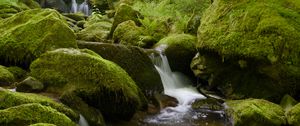 Preview wallpaper stones, moss, greenery, waterfall, river, nature